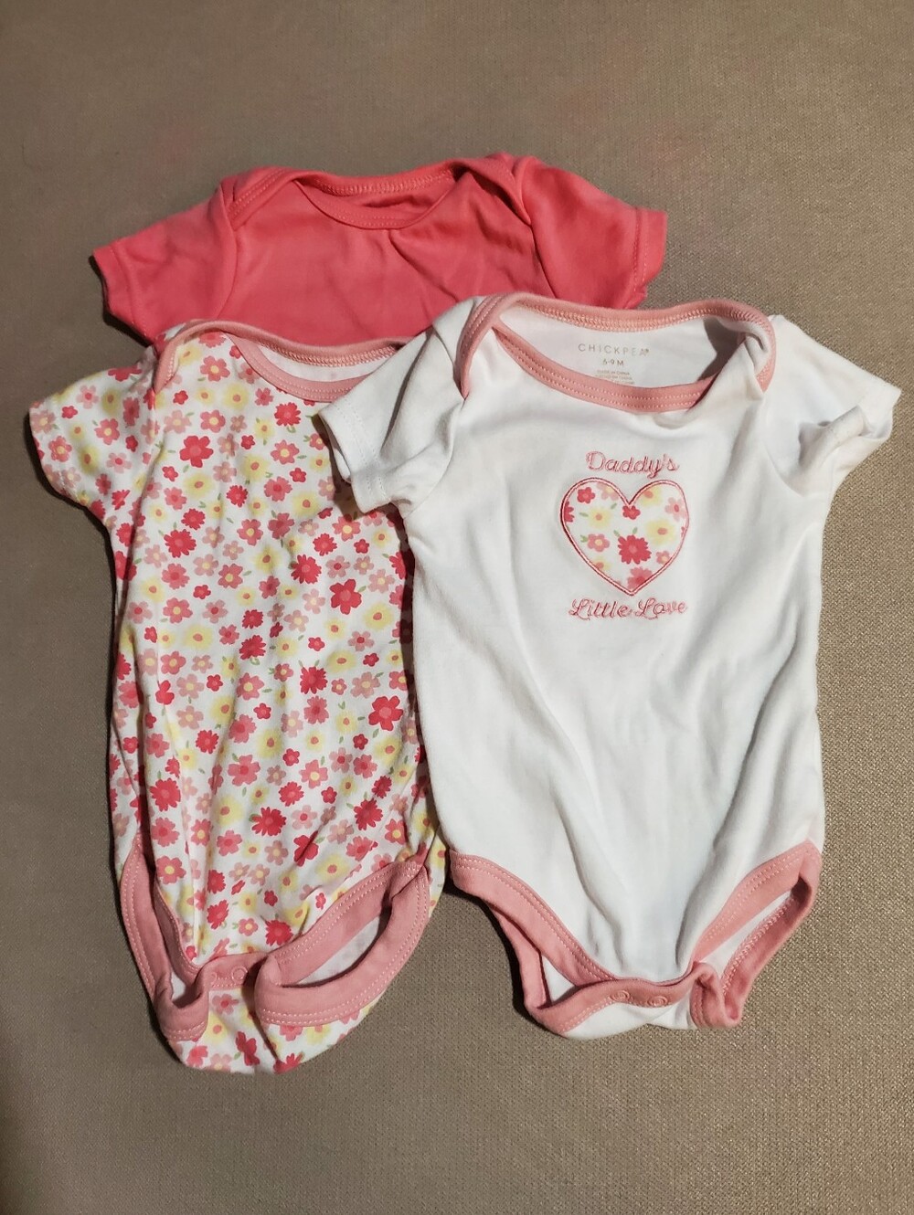 6-9 M Chick Pea Pink & White Floral Onesie 3-Pack